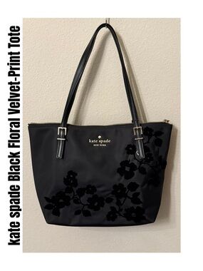 kate spade Black Floral Velvet-Print Tote